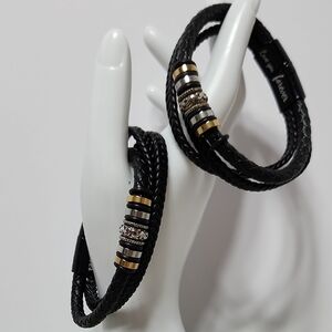 Elegant Black and Gold Braided Bracelet Set